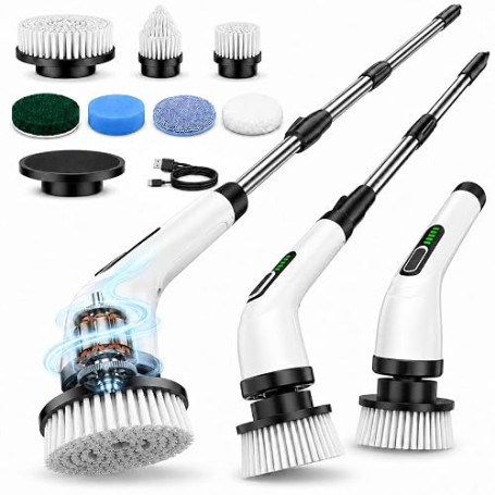 FYDEE Brosse de Nettoyage Électrique, 3000mAh, 7 Têtes, IPX7, Salle de Bain | Brosse Rotative sans Fil avec Autonomie 100 Min, I