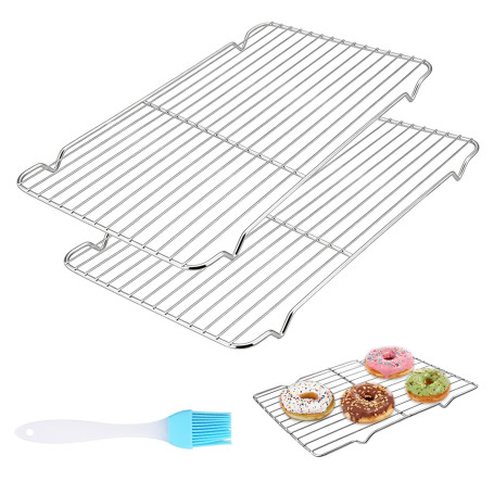 2 Pcs 30 x 20 cm Grille de Refroidissement, avec Pinceau de Cuisson | Grille de Cuisson pour Gâteaux, Pain, Rôtissage, Grillage 