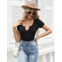 Aottori T Shirt Femme Col V Manches Courtes Coupe Décontractée Uni Été | Tissu uni, col V avec manches courtes, coupe décontract