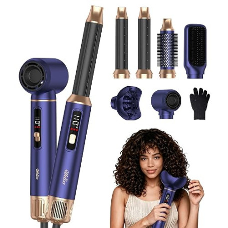 UKLISS Seche Cheveux Hair Styler 6 en 1,Diffuseur Cheveux Bouclés, Fer à Boucler à Air de 30 mm,LCD Affichage de la Température,