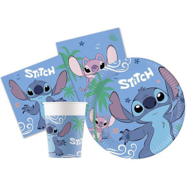 Kit Vaisselle de Fête Disney Stitch & Angel pour 24 Personnes (88 pcs: 24 Assiettes Ø23cm, 24 Assiettes Ø20cm, 24 gobelets 200ml