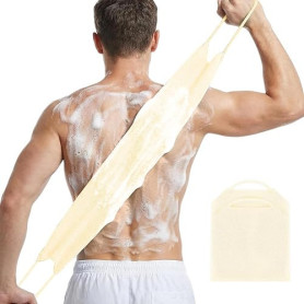 LOPHE Serviette Exfoliante Douche Longue pour le Dos,Gant de Toilette Exfoliant Double Face avec Poignées,Brosse Corps Extensibl