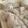 Housse de Couette Carreaux Vichy 200x200 Marron + Taie d'oreiller 65x65x2 | Parure de Lit 200x200, en 110gsm Microfibre, Imprimé