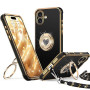 XYZ Coque pour iPhone 16 avec Cordon, Noir | Double Anneau de Support Cœur, pour Filles et Femmes, Coque de Protection de Luxe M