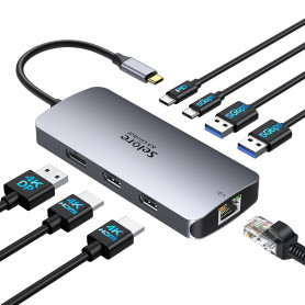 Station d'accueil USB C Dual HDMI, 8 en 1 Docking Station pour 3 Moniteurs | HUB Triple écran 4K60Hz, 2 HDMI, DisplayPort, Ether