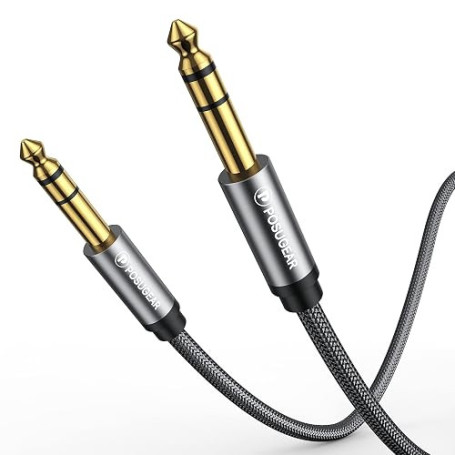 POSUGEAR 6.35mm vers 6.35mm Stéréo Câble 2M, 1/4 Mâle MâleTRS Jack Câble Tressé en Nylon Plaqué Or pour Amplificateur, Électriqu
