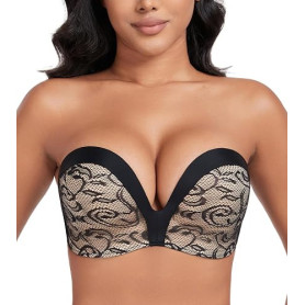 DotVol Soutien-Gorge pour Femmes sans Bretelles Push Up Dos Nu rembourré Deep V Convertible Grande Taille Confort Quotidien déco