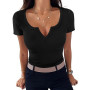 Aottori T Shirt Femme Col V Manches Courtes Coupe Décontractée Uni Été | Tissu uni, col V avec manches courtes, coupe décontract