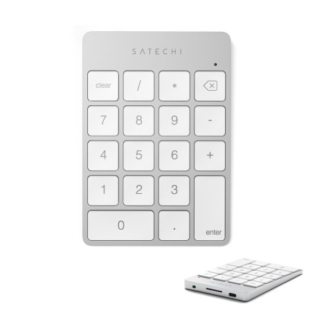 Satechi Pavé Numérique sans Fil Slim, 18 Touches, Argent | Layout US, Bluetooth, en aluminium, recharge USB-C, pour MacBook, PC 