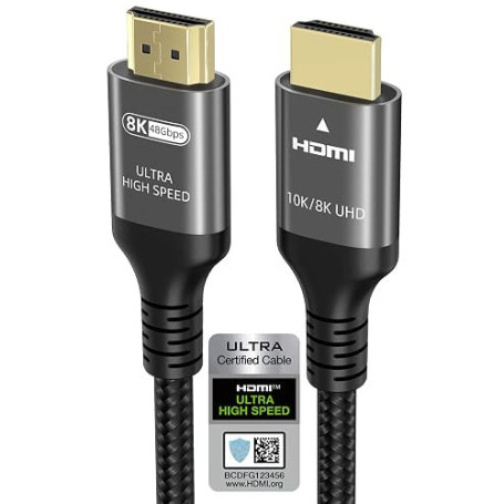 Ubluker 10K 8K 4K Câble HDMI 48Gbps 1M, Certifié Ultra Haut Débit HDMI® Cable 4K 240Hz 144Hz 120Hz 8K60Hz 0,01ms HDR10+ ARC eARC