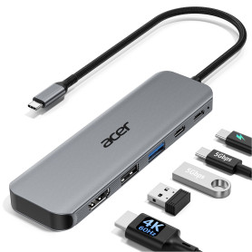 Acer Hub USB C HDMI 4K@60Hz 5 en 1,Adaptateur USB-C vers HDMI | USB A 3.0 et USB-C 5 Gbps, Charge PD 100W, Aluminium+Nylon pour 