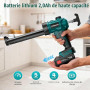 Pistolet à Cartouche Électrique sans Fil avec 1 x 2000 mAh Batterie, Pistolet Silicone Électrique de 300 ml, Lumière LED, Vitess