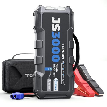 TOPDON JS3000 Booster Batterie 3000A 24000mAh, pour 9L Essence et 7L Gazole | 12V Demarreur Batterie Voiture avec Charge Rapide