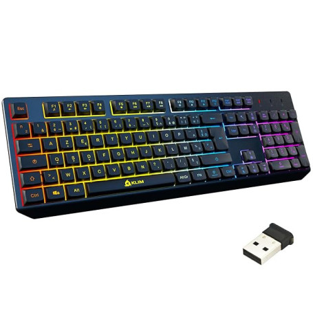 KLIM Chroma Clavier Gaming sans Fil AZERTY - Fin Durable Ergonomique | Touches Résistantes à Dix Millions Frappes, Silencieuses