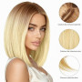 Aomig Courte Perruque Bob, Bob Perruque Ondulée Blonde avec Frange, Shoulder Longueur Bouclé, 11.8 Pouces Cheveux Synthétiques N