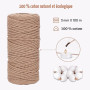 Corde Macramé 3mm x 100m, Set de 3 - Fil Coton Naturel 4 Fils pour Tenture Murale, Suspension de Plantes et Décoration Boho (Bei