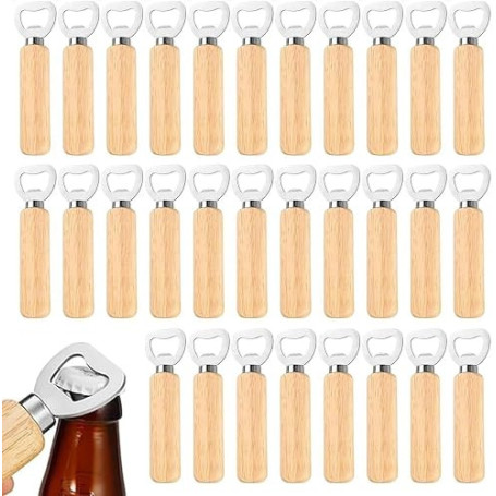 Lot de 30 décapsuleurs en bois avec poignée en bois - Cadeau pour hommes et amateurs de bière - Convient pour la maison et le bu