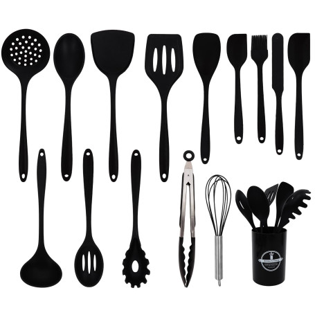 Scinouakpy Set de Ustensiles de Cuisine en Silicone 15 Pièces avec Porte-Ustensiles, Sans BPA, Ustensile Cuisine Résistant à la 