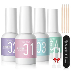 Aokitec Ensemble de poudre de trempage liquide – Base Top Gels, activateur et économiseur de pinceau pour système de trempage de