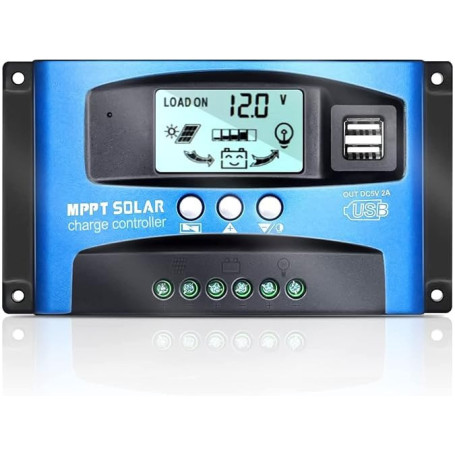 OOYCYOO MPPT 60A Contrôleur de Charge Solaire 12V 24V Auto, Régulateur Panneau Solaire 60A avec 5V Double Port USB et écran LCD