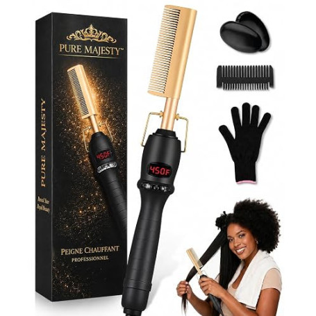 Peigne Chauffant Cheveux – Brosse Lissante Électrique – Lisseur Rapide Cheveux Crépus & Afro – Hot Comb Barbe –Peigne chauffant