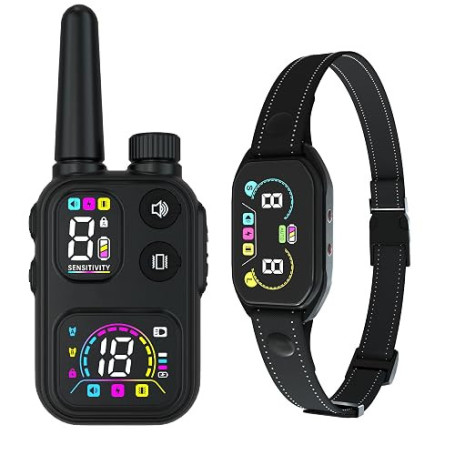 Meloive 3 en 1 Collier de Dressage, Collier Anti Aboiement, Collier LED | Portée de 3800m,Anti-aboiement avec Manuel et Automati
