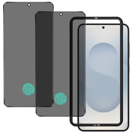 Anti-Espion Verre Trempé pour Samsung Galaxy S25, [Compatible Empreinte Digitale ID] [2 pièces] Anti-Spy Privacy Film Protection