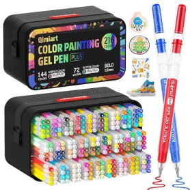 TrendGate 216 Stylo Gel Acrylique, 144 Feutre Acryliques + 72 Pailletés | Pointe 1 mm Gen Pen, Feutres Gel Coloriage, Pour Peint