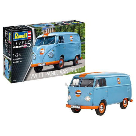 Revell Modélisme I Kit de modélisme VW T1 Panel Van (Gulf Decoration) I Échelle 1:24 I 125 pièces I À partir de 13 ans I Volkswa