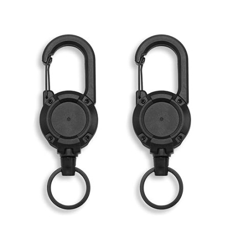 Diffaxy Lot de 2 porte-clés rétractables robustes avec cordon en acier rétractable de 60 cm, porte-clés extensible pour porte-ca