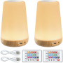 Lot de 2 Lampe de Chevet avec minuterie LED Bedside Lamps avec 13 couleurs 3 modes Lampe de Bureau LED Rechargeable par USB avec