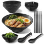 Berglander Set de Bol Ramen 4 x 1200ml avec Bols à Sauce, Baguettes et Cuillères, Bols en Plastique Incassables de Style Japonai