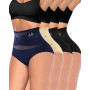 MIOTAN Lot de 4 Culotte Gainante Ventre Plat Taille Haute pour Femme | Maille double couche, respirant, doux, stretch, maintien