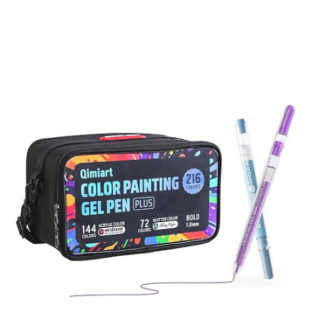 languo 216 Stylos Gel Acryliques avec Paillettes, Pointe Large 1 mm | 144 Couleurs Acryliques + 72 Couleurs Pailletées, Encre Ha