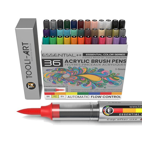36 stylos acryliques flexibles avec pointe de pinceau, contrôle automatique du débit de 1 à 5 mm, ligne pour peinture sur roche,