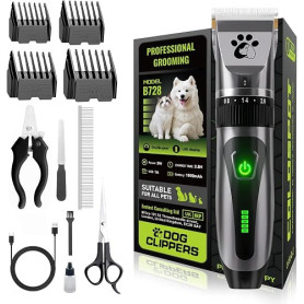 Tondeuse pour Chiens Sans Fil, Tondeuse Professionnelle pour Animaux, Kit de Toilettage pour Chiens à 2 Vitesses et Faible Bruit