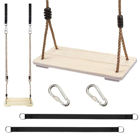 KINSPORY balançoire en Bois, balançoire pour Enfants | balançoire extérieure en bois avec corde de chanvre réglable – pour l'int