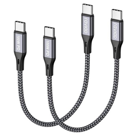 RAVIAD 100W Câble USB C vers USB C 50CM/Lot de 2, Cable USB C Charge Rapide | Nylon Tressé PD 5A Cable USBC Court pour iPhone 17