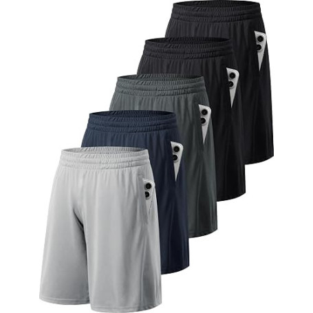 miijoory Lot de 5 Shorts de Sport Homme à Poches, Séchage Rapide | Taille Élastique, Matière Légère et Respirante, Évacue l'humi