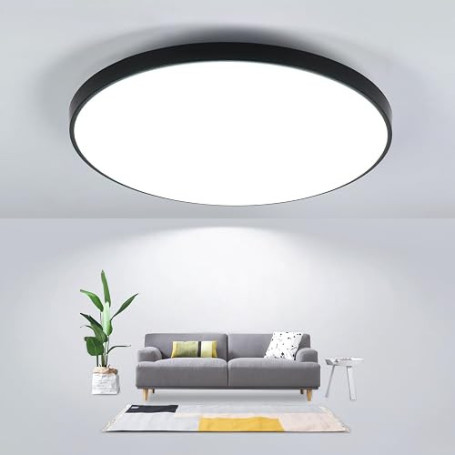 Comely LED Plafonnier Rond 27 cm, IP44 Étanche, 24W 6500K Blanc Froid, Noir, CRI 80, Plafonnier LED Plat pour Salle de Bain, Cui