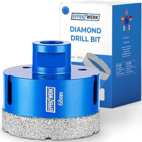 EffektWerk Foret pour carrelage de maçonnerie (68 mm), foret diamant avec tige M14, scie cloche diamant pour carrelage dur, gran