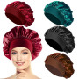 PAEFIU 4 Pcs Bonnet Satin Cheveux Nuit, Bonnet de Sommeil Femme Élastique pour Le Soin des Cheveux(Noir,Cyan,Café,Vin Rouge) | S