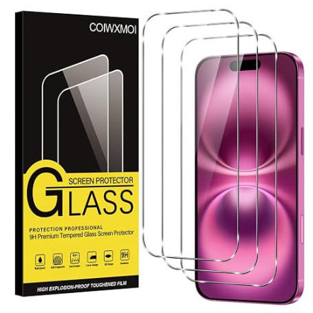 Coiwxmoi Verre Trempé [3 Pièces] Pour iPhone 16 Plus, Dureté 9H Film Protection écran, Ultra Résistant Vitre Protecteur, Clarté