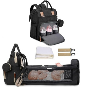 Fexkean Sac à Dos à Langer pour Bébé,Sac à Dos Pour lit bébé,Sac à langer de voyage portable avec lit pliable Sac à Couches Mult
