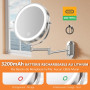 Auxmir Miroir Grossissant Mural Rechargeable 3200 mAh 1X/20X, Argenté | Bouton tactile double face, bras extensible rotatif 360°