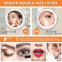 Auxmir Miroir Grossissant Mural Rechargeable 3200 mAh 1X/20X, Argenté | Bouton tactile double face, bras extensible rotatif 360°