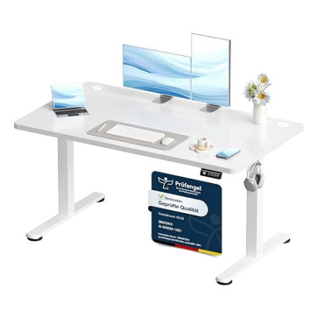 Devoko Bureau Assis Debout Électrique 120 x 60 cm, Standing Desk Blanc | Table de Bureau Ergonomique avec 2 Mémoires pour Télétr