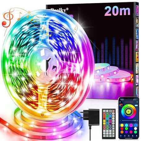 Ruban LED, 20M Flexible RGB Bande LED Decoration Chambre, Bluetooth App Contrôle Synchroniser avec Rythme de Musique, Led Chambr
