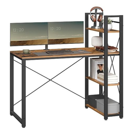 VASAGLE Bureau avec ÉtagÈres RÉversible À Gauche ou À Droite, Longueur 120 cm, Table d'Ordinateur, pour Bureau À Domicile, Monta