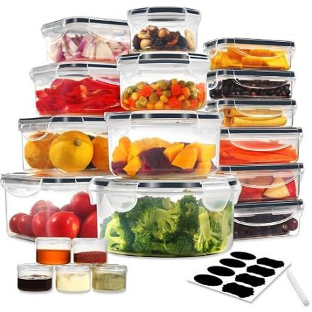 YASHE Boîte Conservation Alimentaire 38 Pièces, Sans BPA Boîte Alimentaire Set, Plastique Boîte Hermetique Alimentaire, 100% Éta